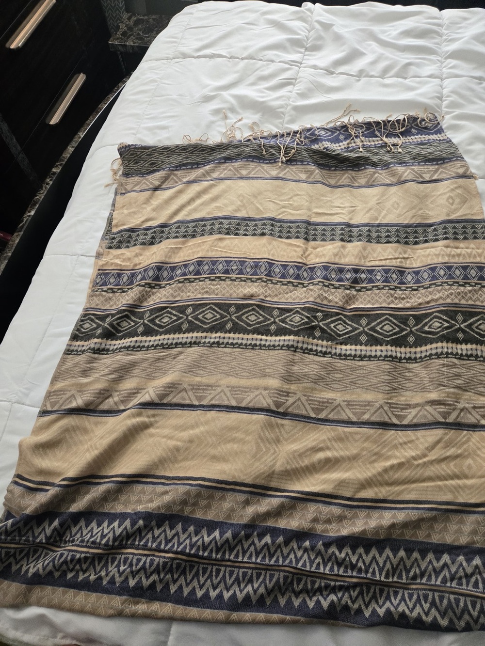 Beige and Navy Striped Boho Swim Coverup